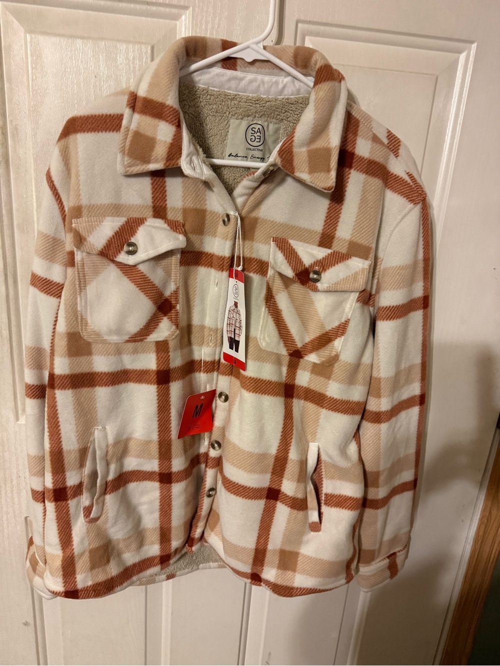 Sage Cream & Brown Plaid Teddy Shacket